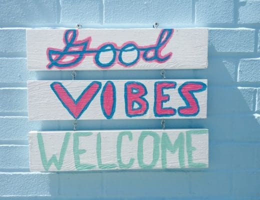 Good Vibes Welcome sign captures essence of lifestyle and travel blog let's be merry