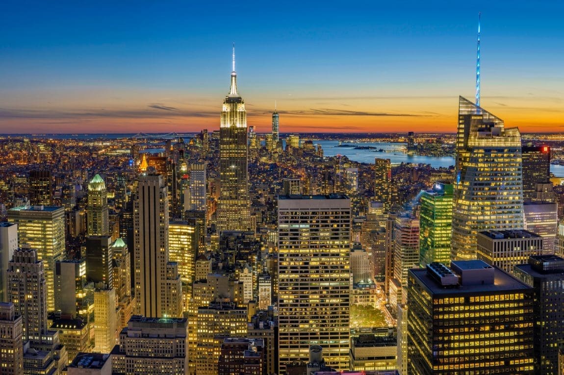 NYC skyline at dusk