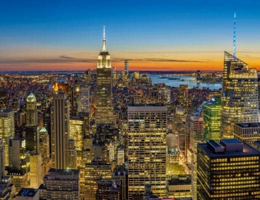 NYC skyline at dusk