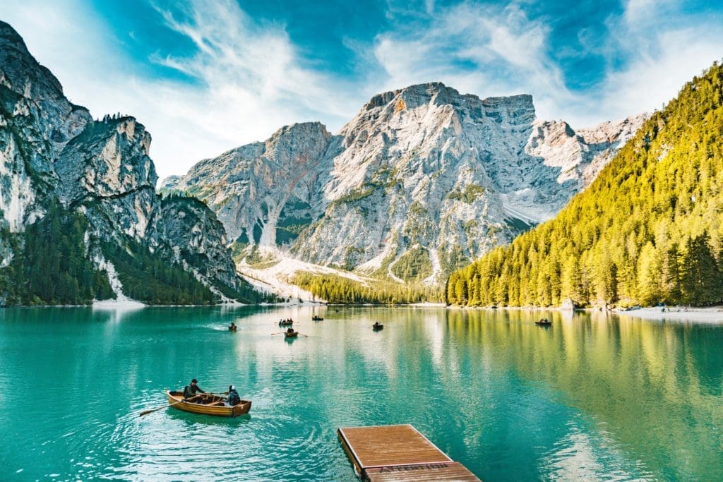 a beautiful turquoise blue lake in Italy